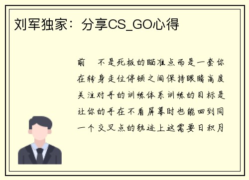 刘军独家：分享CS_GO心得